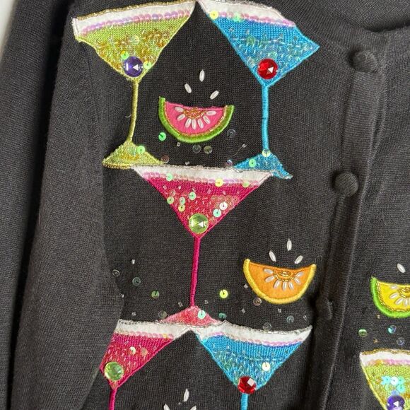 Jack B Quick Beaded Embroidered Appliqué Martini Cardigan Sweater Sz XL - Picture 2 of 6